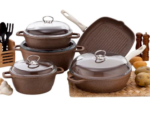 Falez Silico-Cast Premium 9-Piece Cookware Set Brown